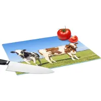 KitchenYeah Glazen Snijplank - 39x28 - Koeien - Boerderij - Gras- Natuur - Dieren - Snijplanken Glas