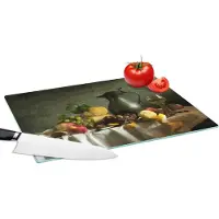 KitchenYeah Glazen Snijplank - 39x28 - Rustiek - Kaas - Theekan - Fruit - Stilleven - Snijplanken Glas