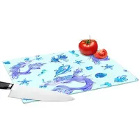 KitchenYeah Glazen Snijplank - 39x28 - Patronen - Vis - Zeemeermin - Mermaid - Snijplanken Glas