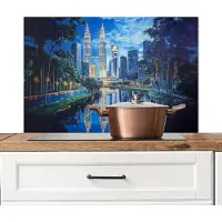 KitchenYeah Spatscherm keuken 90x60 cm - Kookplaat achterwand Stad Kuala Lumpur - Skyline - Wolkenkrabbers - Water - Muurbeschermer - Spatwand fornuis - Hoogwaardig aluminium