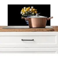 KitchenYeah Spatscherm keuken 60x30 cm - Kookplaat achterwand Quotes - Bloem - Tulp - Geel - Muurbeschermer - Spatwand fornuis - Hoogwaardig aluminium