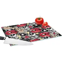 KitchenYeah Glazen Snijplank - 39x28 - Rock - Rock 'n roll - Patroon - Doodshoofd - Snijplanken Glas