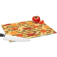 KitchenYeah Glazen Snijplank - 39x28 - Pompoen - Bes - Bladeren - Herfst - Patroon - Snijplanken Glas