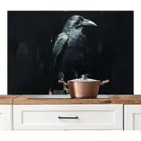 KitchenYeah Spatscherm keuken 120x80 cm - Kookplaat achterwand Raaf - Vogels - Zwart - Muurbeschermer - Spatwand fornuis - Hoogwaardig aluminium