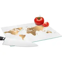 KitchenYeah Glazen Snijplank - 28x20 - Wereldkaart - Goud - Marmerlook - Luxe - Design - Snijplanken Glas