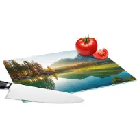 KitchenYeah Glazen Snijplank - 28x20 - Meer - Bos - Bergen - Natuur - Zon - Landschap - Snijplanken Glas