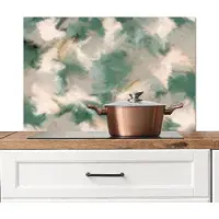 KitchenYeah Spatscherm keuken 90x60 cm - Kookplaat achterwand Kunst - Verf - Groen - Beige - Abstract - Muurbeschermer - Spatwand fornuis - Hoogwaardig aluminium