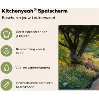 KitchenYeah Spatscherm keuken 120x80 cm - Kookplaat achterwand Pad - Bloemen - Park - Muurbeschermer - Spatwand fornuis - Hoogwaardig aluminium
