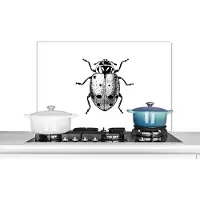 KitchenYeah Spatscherm keuken 90x60 cm - Kookplaat achterwand Vintage - Lieveheersbeestje - Insecten - Zwart wit - Muurbeschermer - Spatwand fornuis - Hoogwaardig aluminium