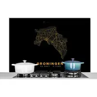 KitchenYeah Spatscherm keuken 120x80 cm - Kookplaat achterwand Groningen - Wegenkaart Nederland - Black and gold - Muurbeschermer - Spatwand fornuis - Hoogwaardig aluminium