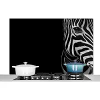 KitchenYeah Spatscherm keuken 120x80 cm - Kookplaat achterwand Dieren - Zebra - Zwart - Wit - Muurbeschermer - Spatwand fornuis - Hoogwaardig aluminium