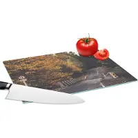 KitchenYeah Glazen Snijplank - 28x20 - Bomen - Weg - Herfst - Snijplanken Glas