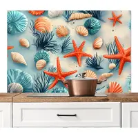 KitchenYeah Spatscherm keuken 120x80 cm - Kookplaat achterwand Zeesterren - Schelpen - Illustratie - Zand - Muurbeschermer - Spatwand fornuis - Hoogwaardig aluminium