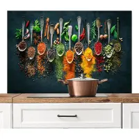 KitchenYeah Spatscherm keuken 120x80 cm - Kookplaat achterwand Lepels - Kruiden - Kleurrijk - Specerijen - Muurbeschermer - Spatwand fornuis - Hoogwaardig aluminium