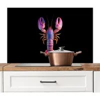 KitchenYeah Spatscherm keuken 100x65 cm - Kookplaat achterwand Kreeft - Paars - Roze - Zwart - Stippen - Lila - Muurbeschermer - Spatwand fornuis - Hoogwaardig aluminium