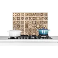 KitchenYeah Spatscherm keuken 60x40 cm - Kookplaat achterwand Design - Bloemen - Bruin - Natuur - Vintage - Muurbeschermer - Spatwand fornuis - Hoogwaardig aluminium