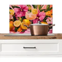 KitchenYeah Spatscherm keuken 60x40 cm - Kookplaat achterwand Drink - Bloemen - Yellow - Muurbeschermer - Spatwand fornuis - Hoogwaardig aluminium