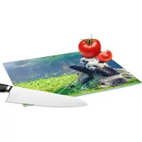 KitchenYeah Glazen Snijplank - 28x20 - Panda - Bamboe - Gras - Dieren - Snijplanken Glas