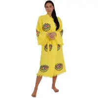 Badrock Kimono dames - 100% biologisch katoen - sauna badjas - zomer badjas - absorberend - handgemaakt - geel