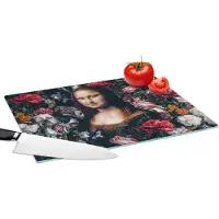 KitchenYeah Glazen Snijplank - 39x28 - Leonardo da Vinci - Mona Lisa - Bloemen - Snijplanken Glas