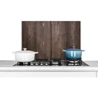 KitchenYeah Spatscherm keuken 70x50 cm - Kookplaat achterwand Achtergrond van donkere en verticale planken - Muurbeschermer - Spatwand fornuis - Hoogwaardig aluminium