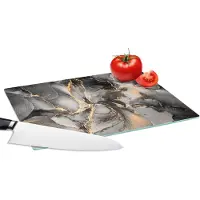 KitchenYeah Glazen Snijplank - 28x20 - Grijs - Luxe - Goud - Marmer - Snijplanken Glas