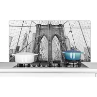 KitchenYeah Spatscherm keuken 120x60 cm - Kookplaat achterwand Brooklyn Bridge - Brug - Architectuur - Gebouw - Muurbeschermer - Spatwand fornuis - Hoogwaardig aluminium