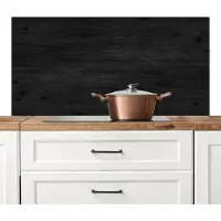 KitchenYeah Spatscherm keuken 120x60 cm - Kookplaat achterwand - Zwart - Hout motief - Muurbeschermer hittebestendig - Spatwand fornuis - Hoogwaardig aluminium - Zwarte keukenaccessoires