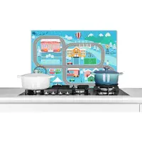 KitchenYeah Spatscherm keuken 60x40 cm - Kookplaat achterwand Kinderen - Auto - Winter - Pretpark - Blauw - Muurbeschermer - Spatwand fornuis - Hoogwaardig aluminium