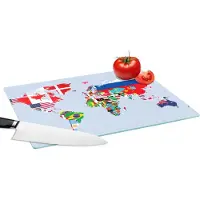 KitchenYeah Glazen Snijplank - 39x28 - Wereld - Kaart - Vlag - Landen - Snijplanken Glas