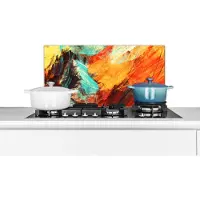 KitchenYeah Spatscherm keuken 60x30 cm - Kookplaat achterwand Schilderij - Abstract - Olieverf - Muurbeschermer - Spatwand fornuis - Hoogwaardig aluminium