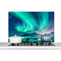KitchenYeah Spatscherm keuken 100x65 cm - Kookplaat achterwand Noorderlicht - Sterren - Landschap - Noorwegen - Muurbeschermer - Spatwand fornuis - Hoogwaardig aluminium