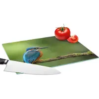 KitchenYeah Glazen Snijplank - 28x20 - IJsvogel - Tak - Mos - Vogel - Groen - Snijplanken Glas