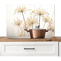 KitchenYeah Spatscherm keuken 90x60 cm - Kookplaat achterwand Bloemen - Wit - Zonlicht - Muurbeschermer - Spatwand fornuis - Hoogwaardig aluminium