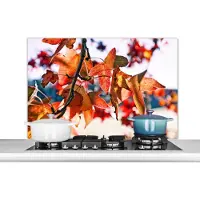KitchenYeah Spatscherm keuken 100x65 cm - Kookplaat achterwand Esdoorn - Bladeren - Landelijk - Herfst - Muurbeschermer - Spatwand fornuis - Hoogwaardig aluminium