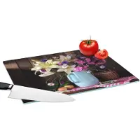 KitchenYeah Glazen Snijplank - 39x28 - Mand - Bloemen - Zomer - Snijplanken Glas