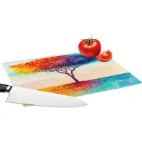 KitchenYeah Glazen Snijplank - 28x20 - Schilderij - Boom - Olieverf - Regenboog - Snijplanken Glas