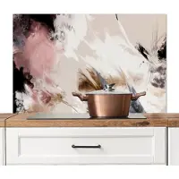 KitchenYeah Spatscherm keuken 100x65 cm - Kookplaat achterwand Verf - Abstract - Roze - Wit - Muurbeschermer - Spatwand fornuis - Hoogwaardig aluminium