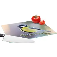 KitchenYeah Glazen Snijplank - 28x20 - Koolmees - Vogel - Tak - Snijplanken Glas
