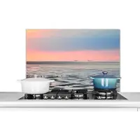 KitchenYeah Spatscherm keuken 90x60 cm - Kookplaat achterwand Zee - Vogel - Zon - Muurbeschermer - Spatwand fornuis - Hoogwaardig aluminium