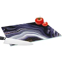 KitchenYeah Glazen Snijplank - 39x28 - Marmer - Paars - Luxe - Marmerlook - Glitter - Snijplanken Glas