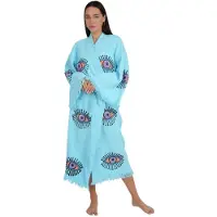 Badrock Kimono dames - 100% biologisch katoen - sauna badjas - zomer badjas - absorberend - handgemaakt - aquablauw