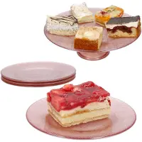 MamboCat 5-delig taartplateenset CAMINO roze van glas 1x taartplaat 4x taartbordjes – 1x 84809 & 4x 84755