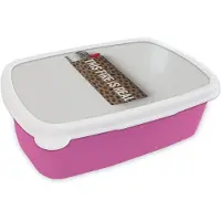 MuchoWow Broodtrommel Roze - Lunchbox Aansteker - Quote - Panterprint - Brooddoos 18x12x6 cm - Brood lunch box - Broodtrommels voor kinderen en volwassenen