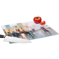 KitchenYeah Glazen Snijplank - 39x28 - Schilderij - Stad - Skyline - Olieverf - Snijplanken Glas