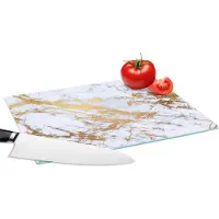 KitchenYeah Glazen Snijplank - 28x20 - Marmer print - Goud - Wit - Luxe - Marmerlook - Glitter - Snijplanken Glas