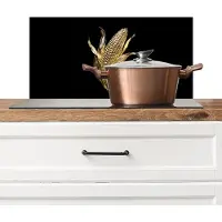 KitchenYeah Spatscherm keuken 70x30 cm - Kookplaat achterwand Mais - Eten - Goud - Zwart - Muurbeschermer - Spatwand fornuis - Hoogwaardig aluminium