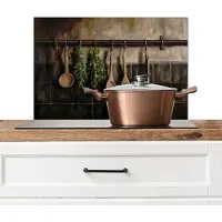 KitchenYeah Spatscherm keuken 70x50 cm - Kookplaat achterwand Keukengerei - Rustiek - Tegels - Kruiden - Muurbeschermer - Spatwand fornuis - Hoogwaardig aluminium