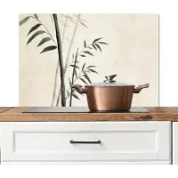 KitchenYeah Spatscherm keuken 90x60 cm - Kookplaat achterwand Japandi - Bamboe - Beige - Muurbeschermer - Spatwand fornuis - Hoogwaardig aluminium