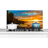 KitchenYeah Spatscherm keuken 100x50 cm - Kookplaat achterwand Zon - Landschap - Water - Bomen - Muurbeschermer - Spatwand fornuis - Hoogwaardig aluminium